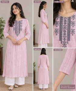Price Drop !Embroidered Stylish Pink Straight Kurt