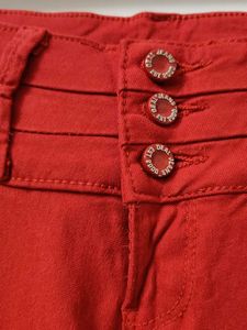Red High-Waisted Button-Up Pants