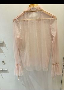 Sheer Pink Blouse with Bow Detail