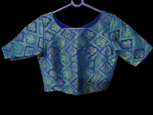 Blue Brocade Elephant Print Blouse