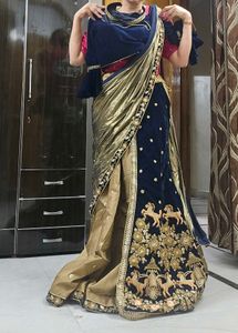 Party wear navy Blue lehenga saree