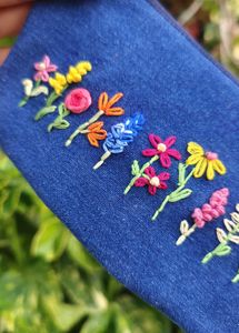 Embroidered Floral Blue Pouch