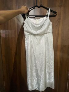 Elegant Silver Print Midi Dress
