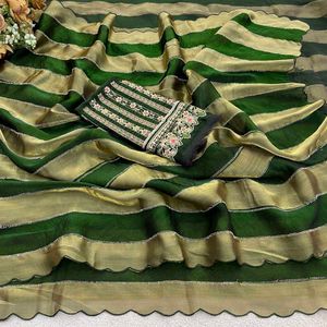 Elegant Striped Green Silk Saree
