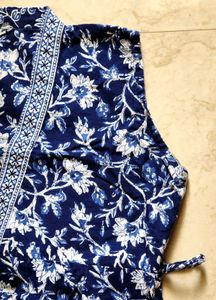 Adjustable Blue Floral Print Cotton Shirt Kurta