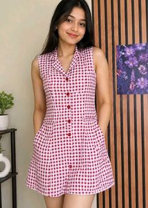 Vintage Red Gingham Button-Up Dress