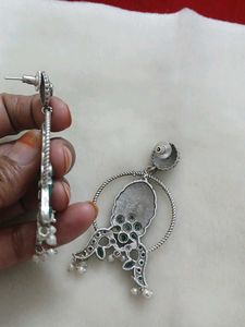 Designer Ethnic Green Stone Earrings brass earring