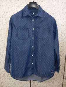 TEENIE WEENIE Blue Denim Shirt with Subtle Pattern