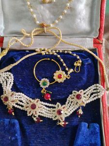 Elegant Pearl & Ruby Indian Jewelry Set