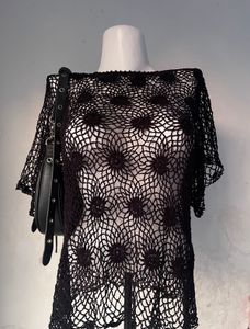 Black Crochet Knit Top