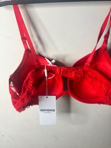 Vibrant Red Lace Trim Bra