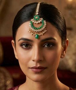 Green Maang Tikka with Crystals