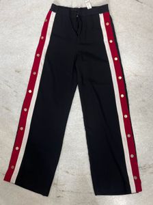 Black Wide Leg Pants with Snap Buttons