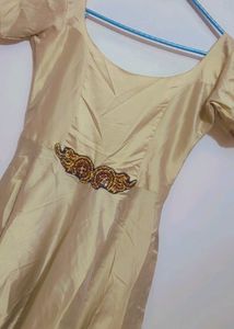 Blue Jacket &amp; Golden Party Wear Dress For Girl