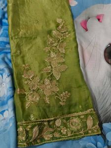 Elegant Green fendi silk suit with Golden Embroide