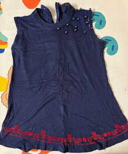 Navy Blue Top with Red Embroidery