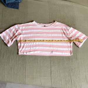 Pink & White Striped Cropped T-Shirt
