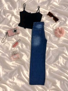 Wide Leg Blue Denim Jeans