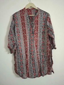 Red Floral Striped Kurta