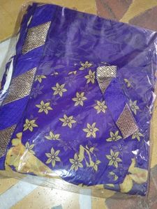 Purple Floral Saree with Gold Border