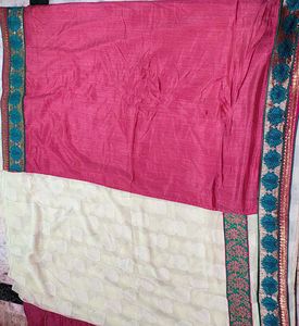 Elegant Pink &amp; Cream Silk Saree