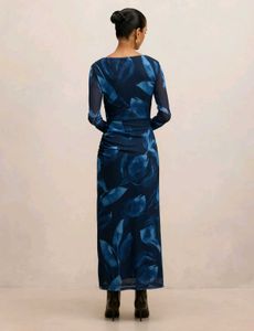 Elegant Blue Floral Sheath Dress