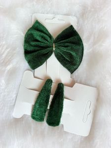 Green Velvet Hair Clip Set