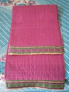 New Fancy Golden Checks cotton Saree attached fall