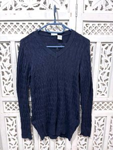 🌸 Imported Navy Blue Cable Knit V-Neck Sweater H