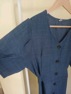 Blue Button-Down Midi Dress