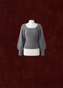Gray Ribbed Square Neck Sweater