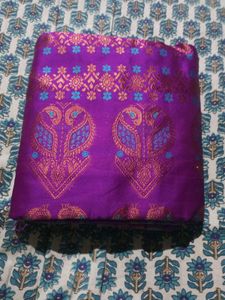 Vibrant Purple Silk Saree with Peacock Motif