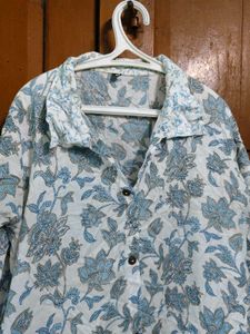 Blue Cotton Floral Print Kurta with Pant