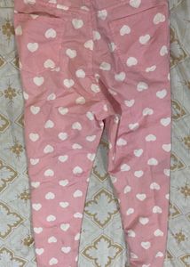 Cute Pink Heart Print Jeans