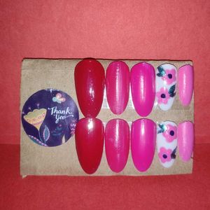 Press-On Nail Set - Red &amp; Pink🌸