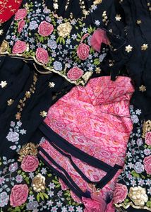 Elegant Black Floral Embroidered Lehenga
