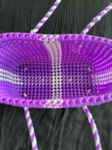 Vibrant Purple And White Handmade Woven Bag