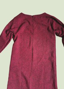 Maroon Textured Long Sleeve Dress