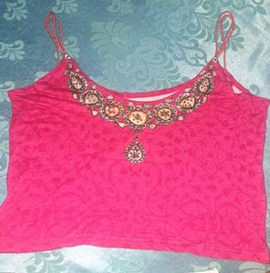 Embellished Pink Spaghetti Strap Top