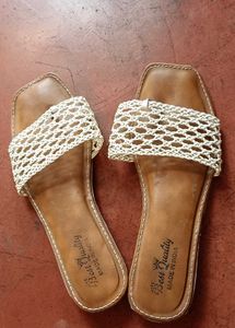 Women's White Crochet Flat Sandals