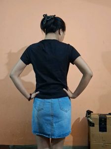 Denim Mini Skirt and Black Tee