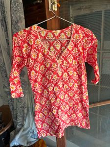 Vibrant Red & White Block Print Kurta