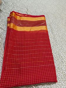 Red Checked Saree with peticoat
