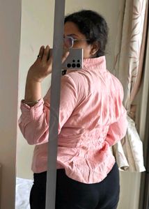Pink Pleated Linen Top