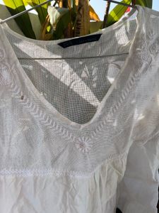White Embroidered lace Tiered Top
