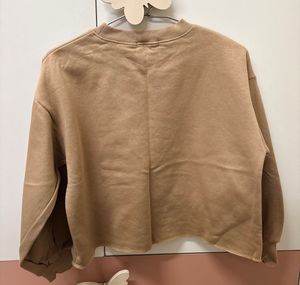 Tan Embroidered Cropped Sweatshirt