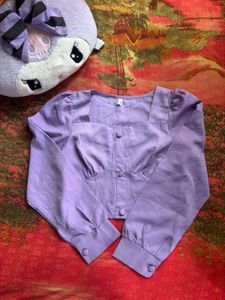 Lavender Puff Sleeve Square Neck Top