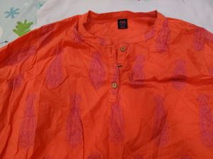 Orange Kurta with Pink Paisley Print