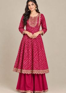 Beautiful Rose pink Bandhani Anarkali suit