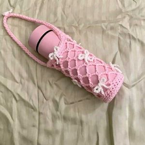 Pink Crocheted Water Bottle Bag